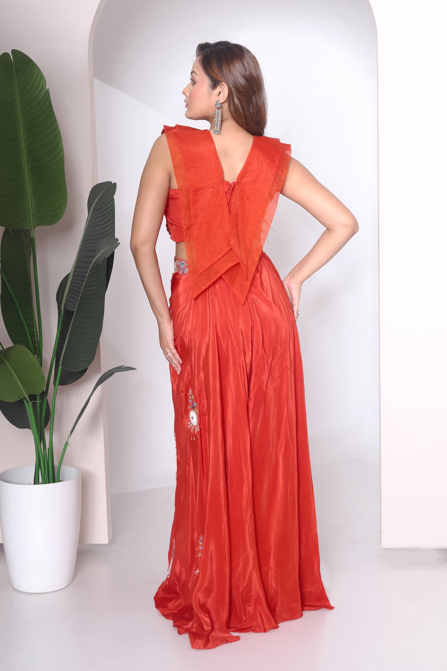 Embroidered crop with double oreb plazzo