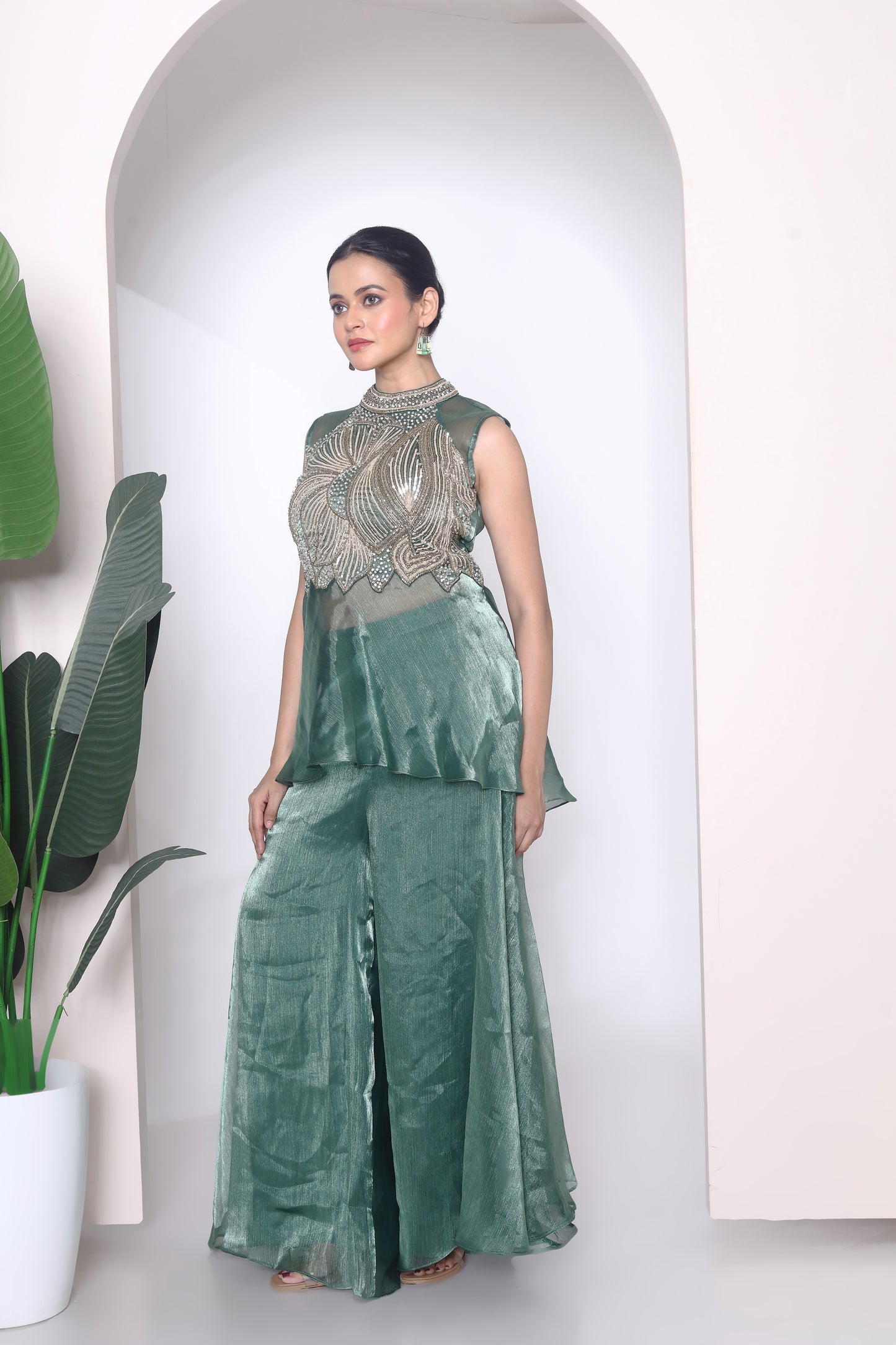 Embroidered peplum and plazzo pants