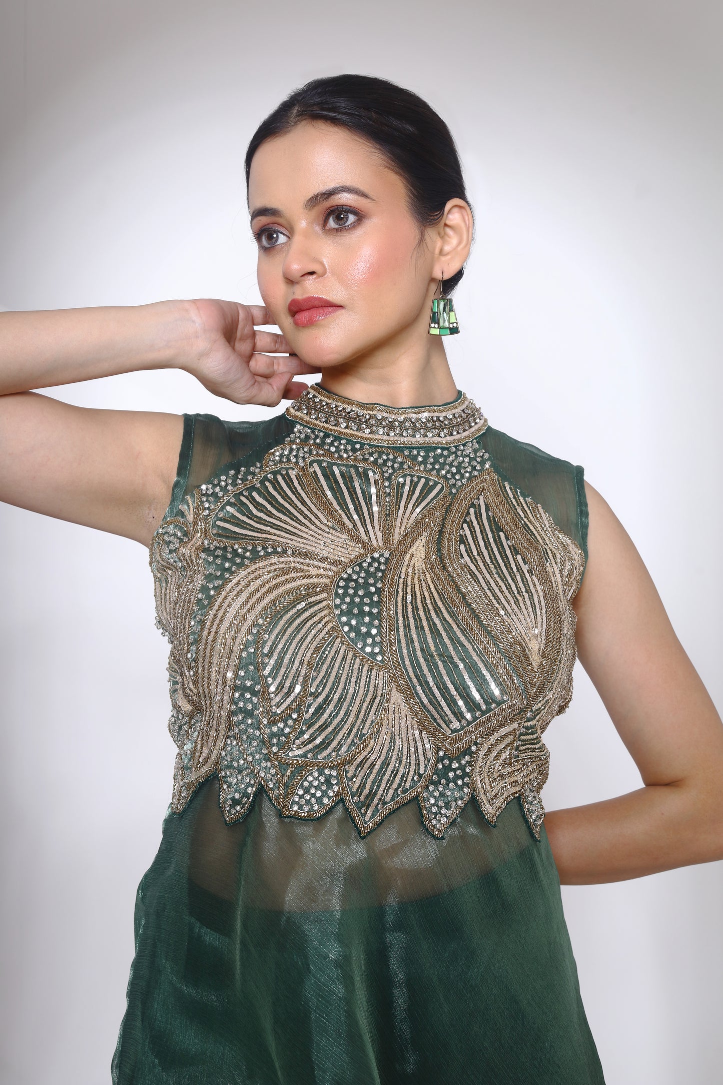 Embroidered peplum and plazzo pants