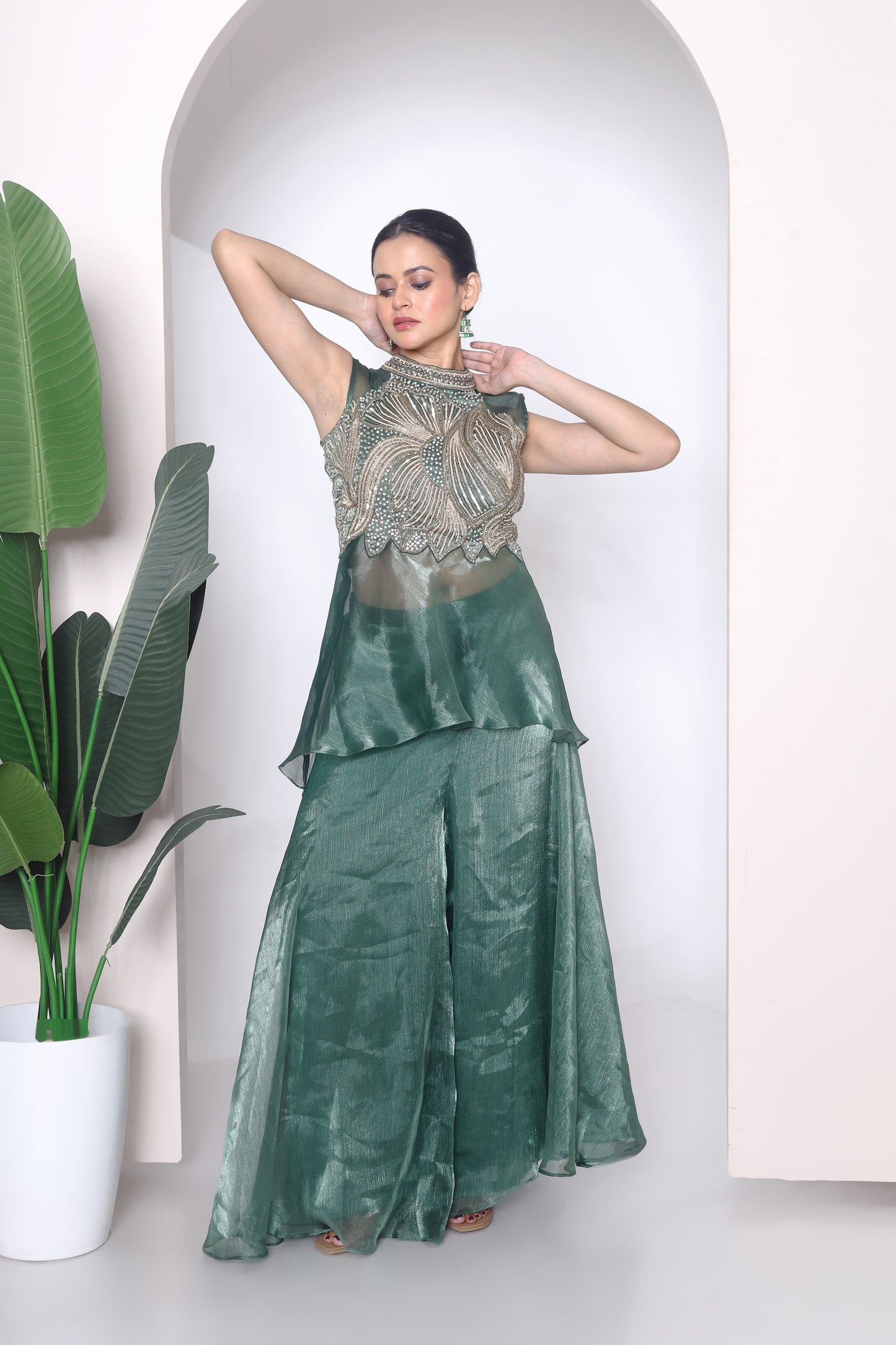 Embroidered peplum and plazzo pants