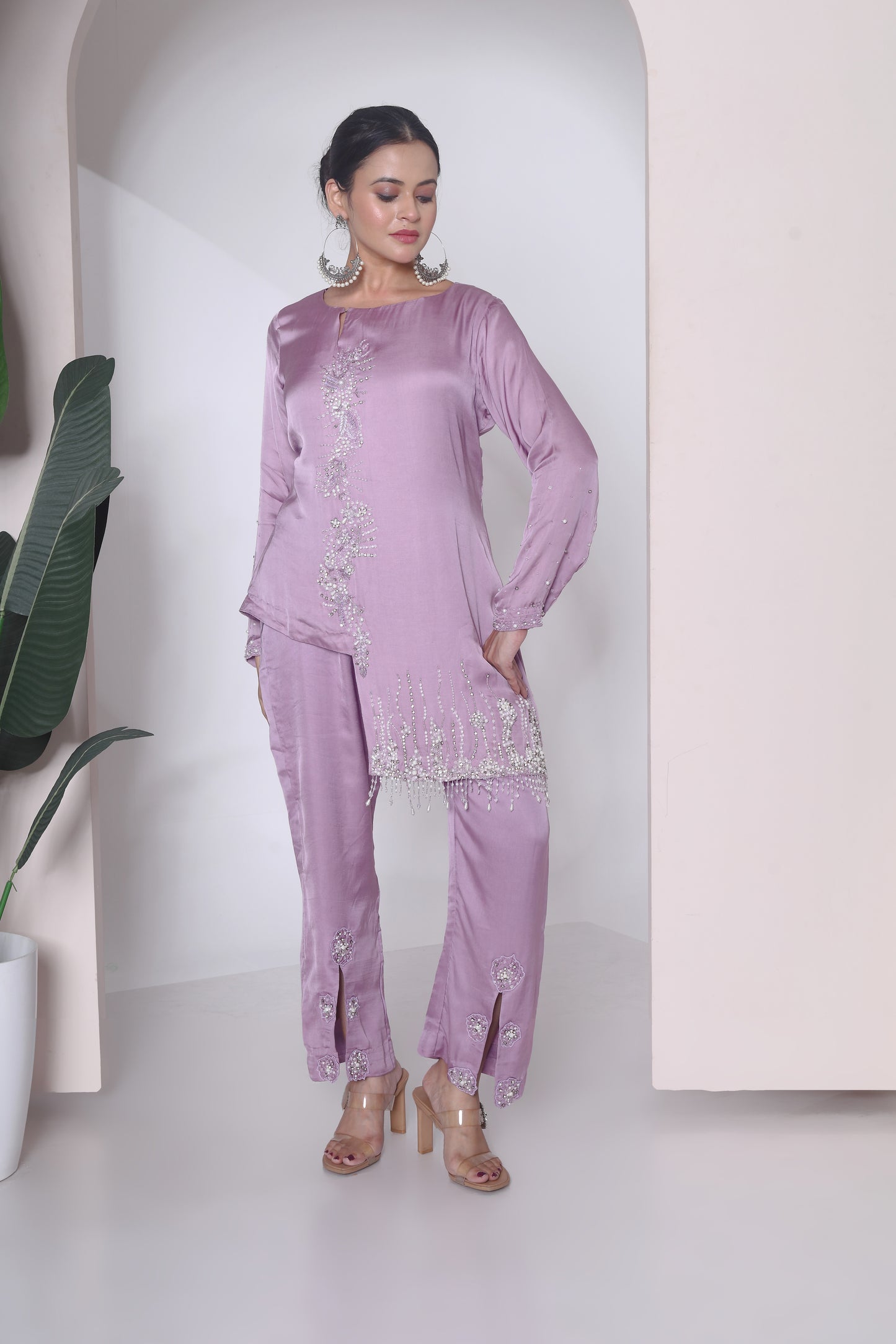 High low embroidered coord set