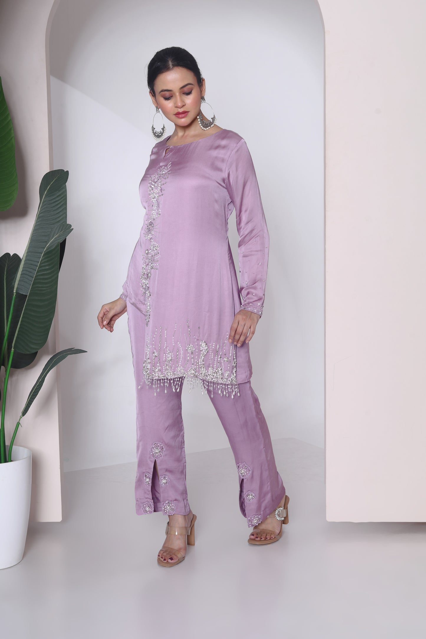 High low embroidered coord set