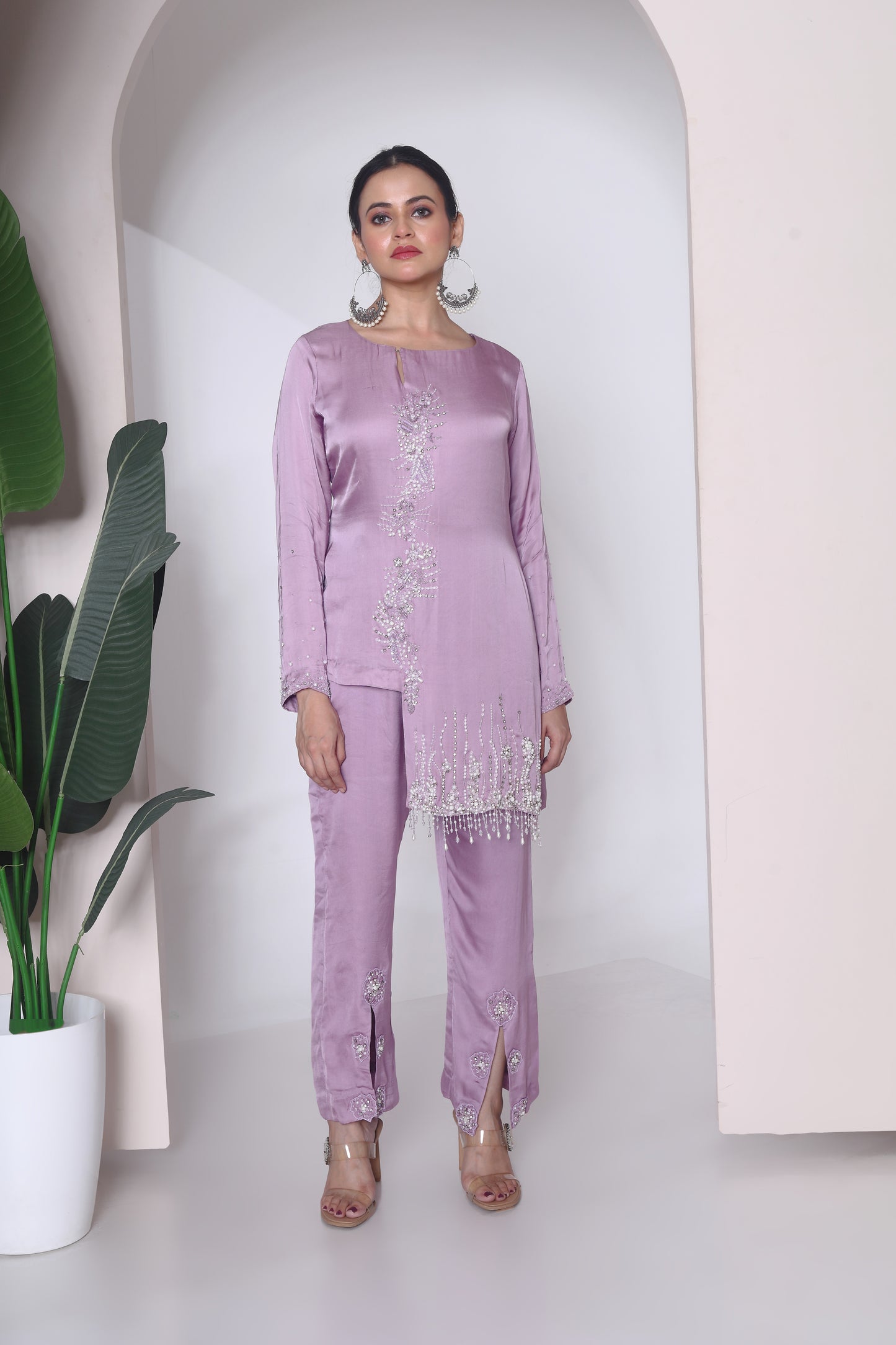 High low embroidered coord set