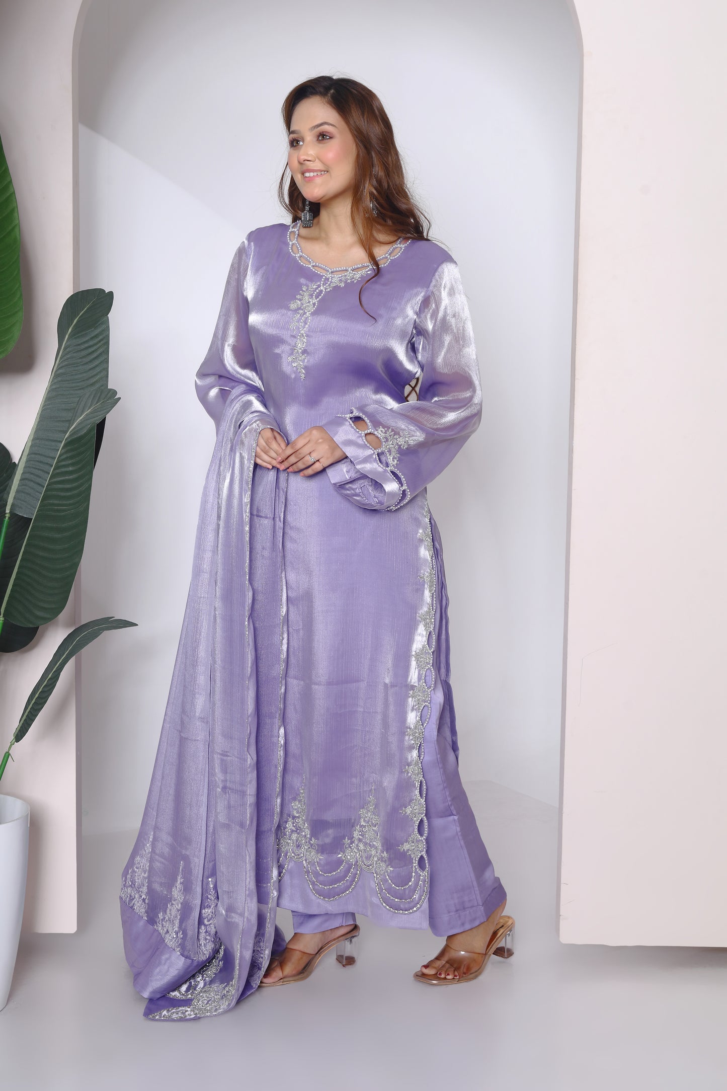 Long embroidered kurta set with heavy embroidered dupatta