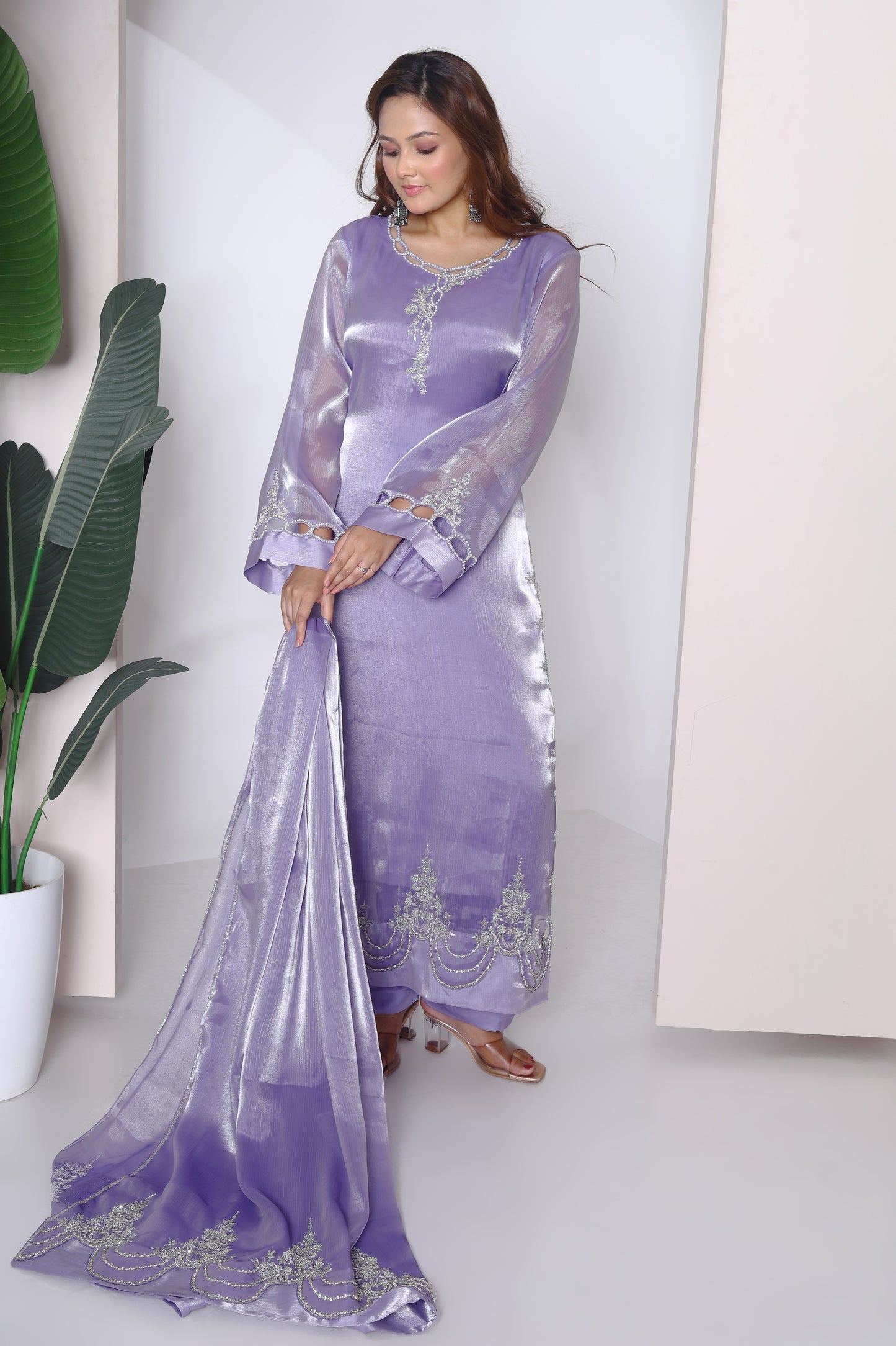 Long embroidered kurta set with heavy embroidered dupatta
