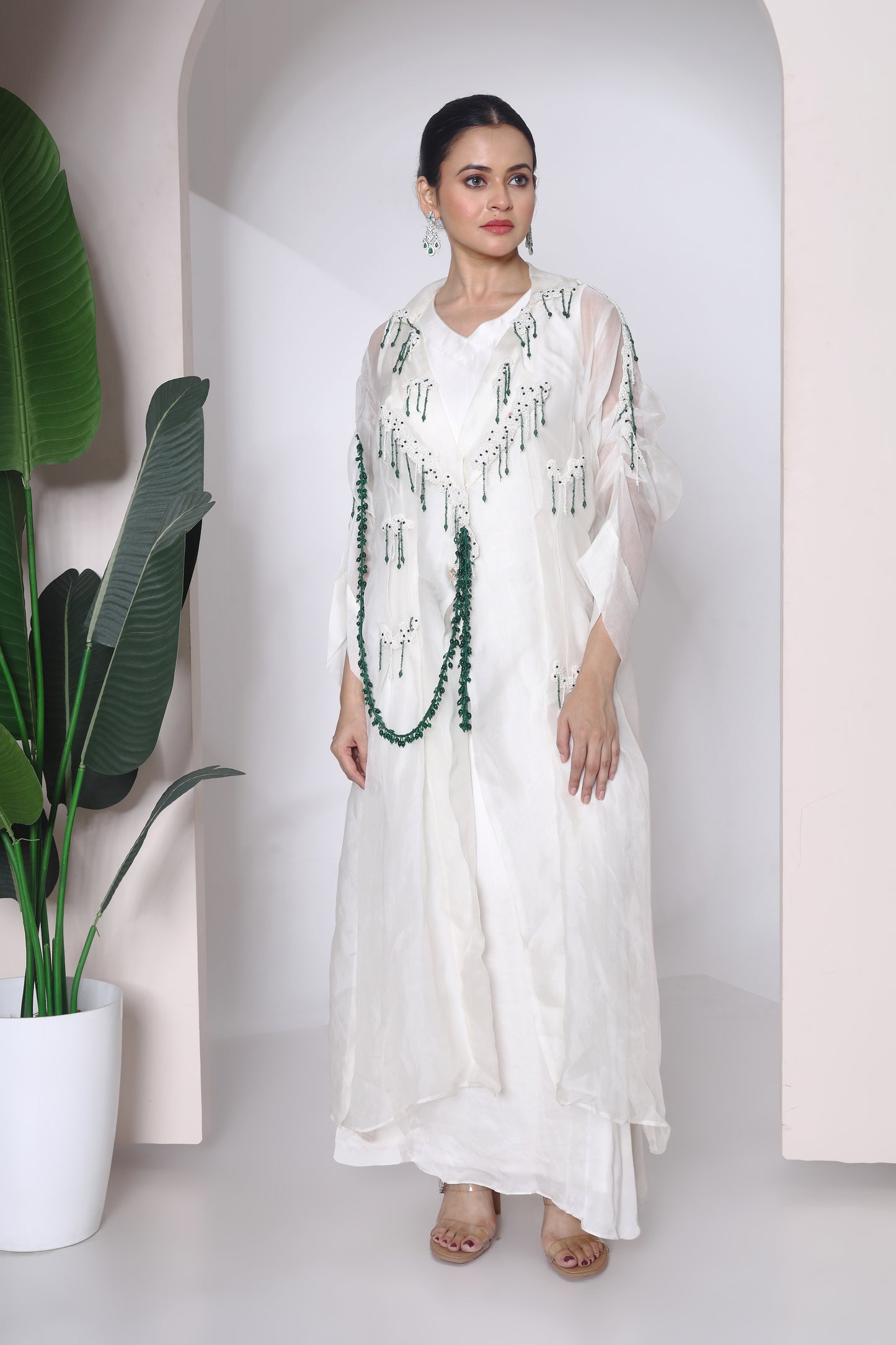 Pure organza Long jacket and long sleeveless gown set