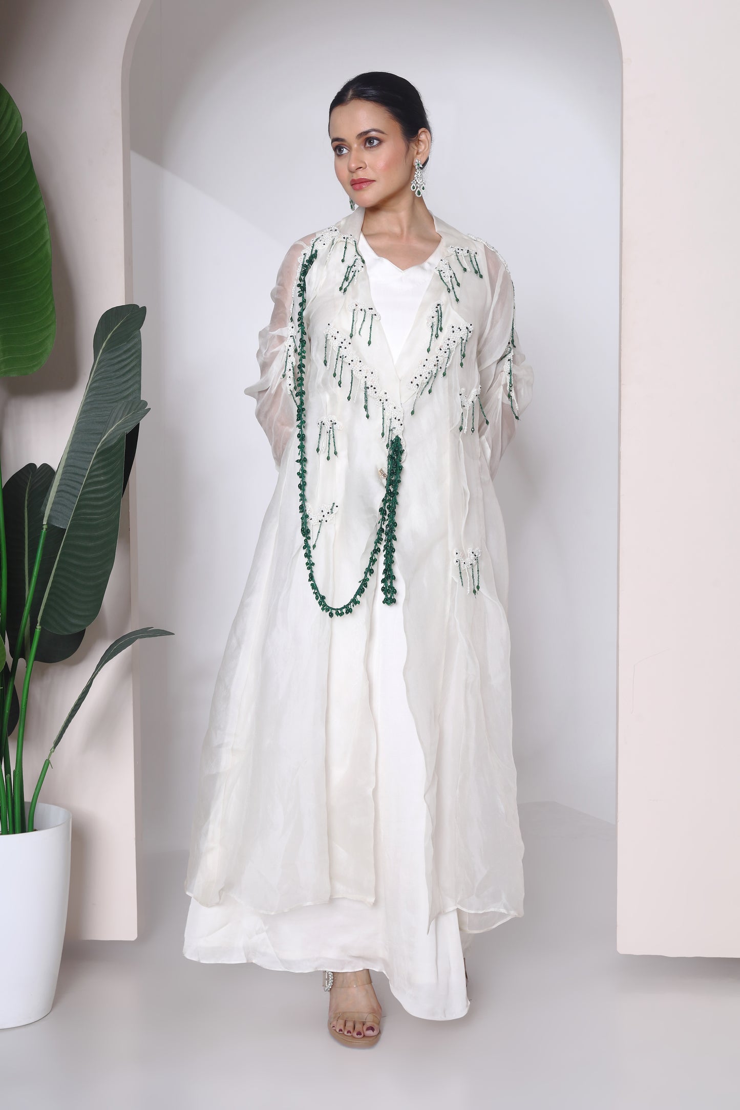 Pure organza Long jacket and long sleeveless gown set