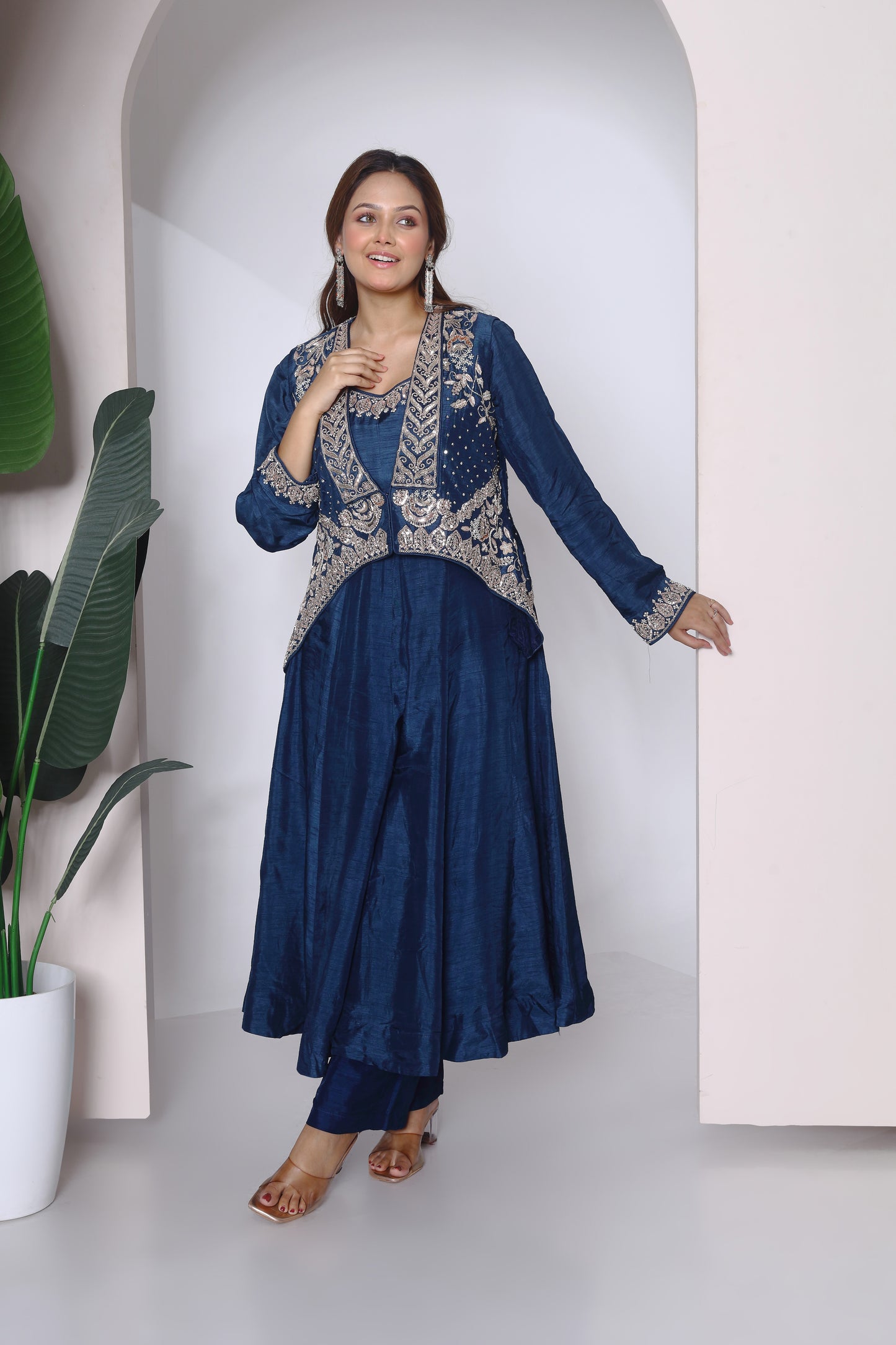 Sleevless jacket and anarkali kurta set