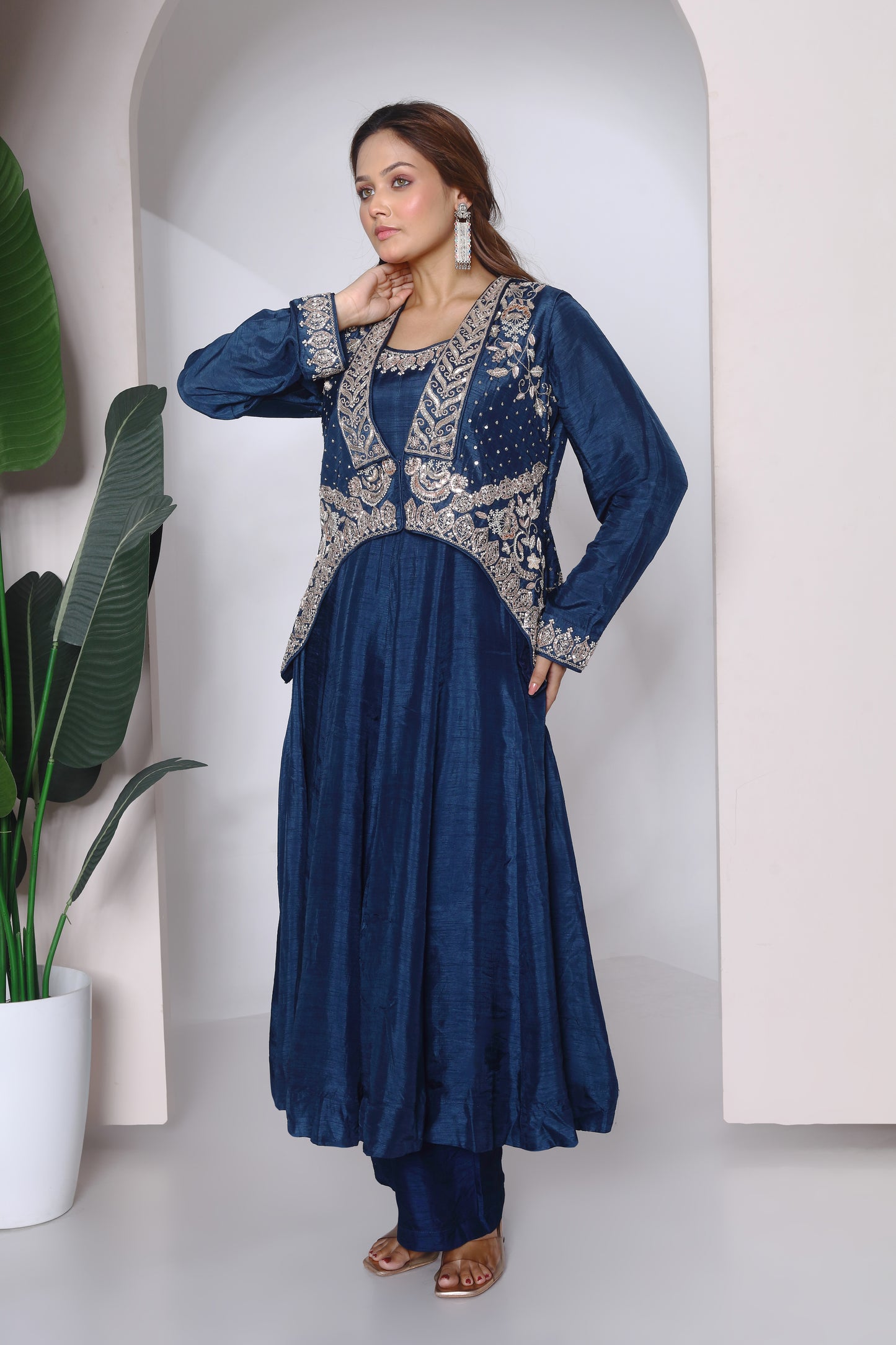 Sleevless jacket and anarkali kurta set
