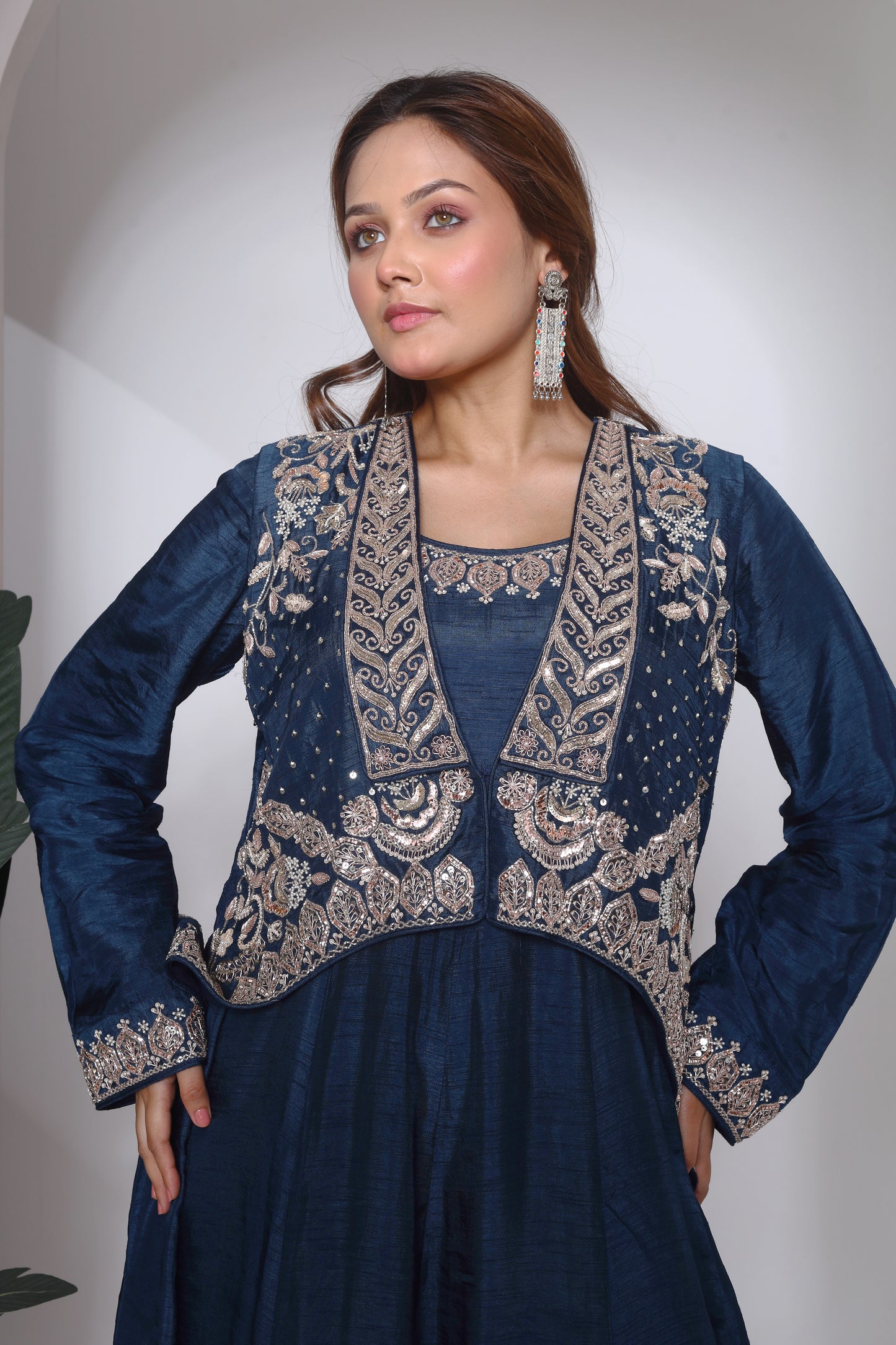 Sleevless jacket and anarkali kurta set