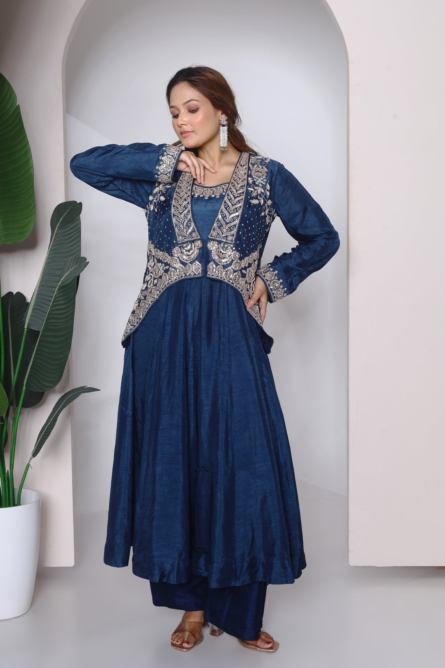 Sleevless jacket and anarkali kurta set