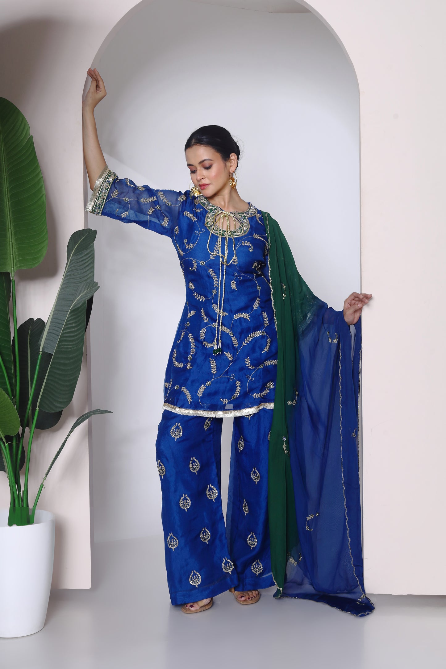 Organza embroidered kurta set