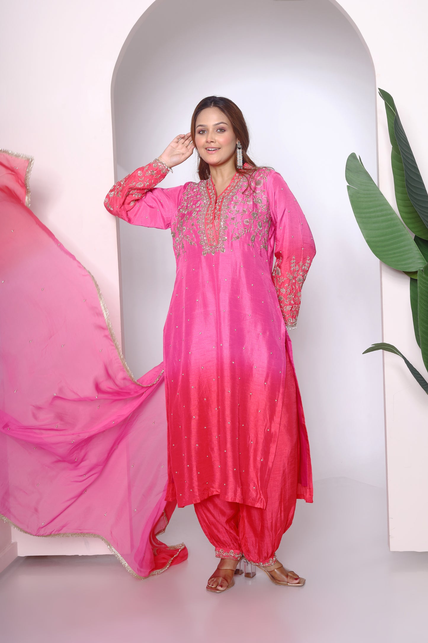 Ombre kurta set with shaded dupatta