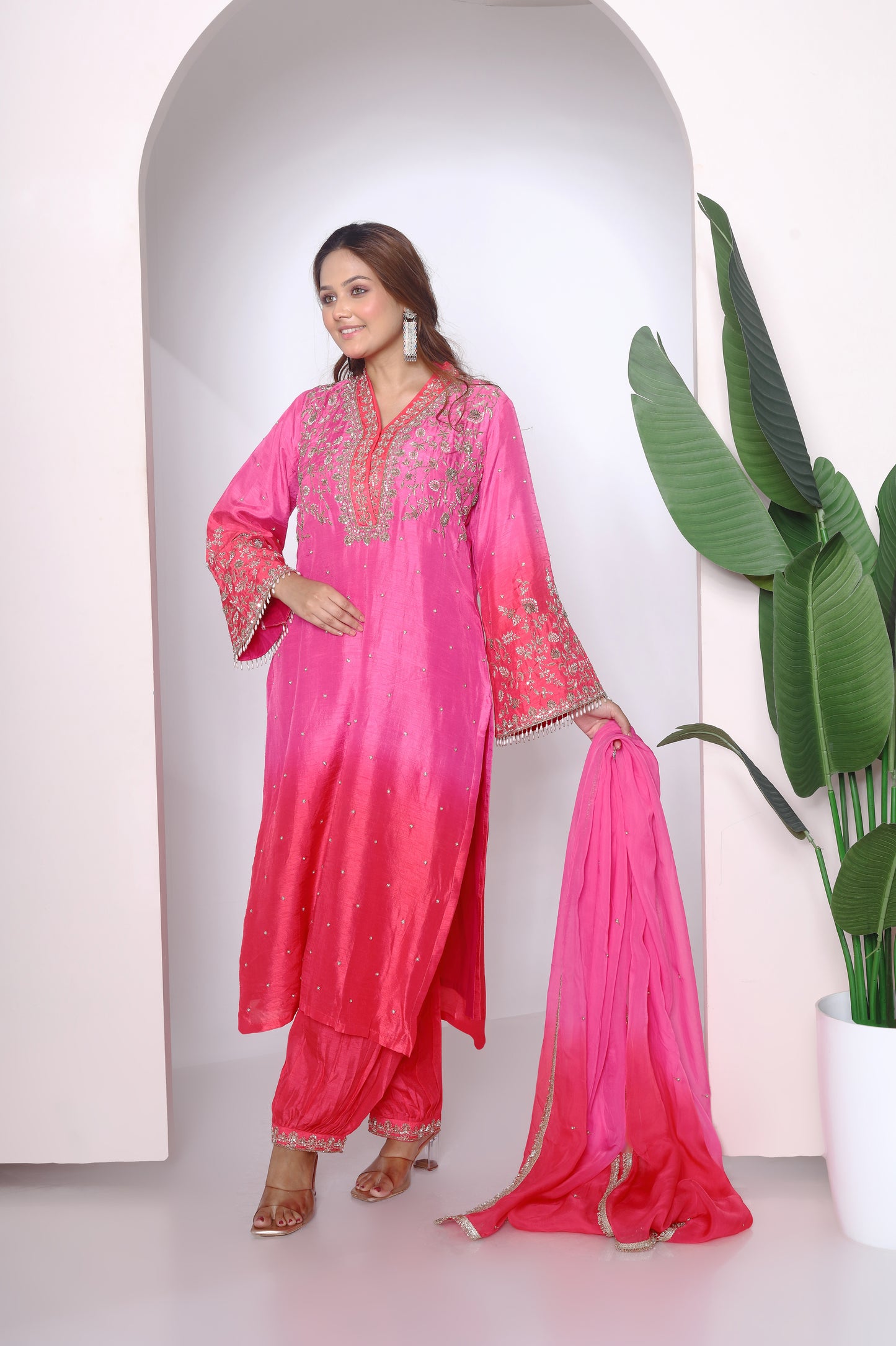 Ombre kurta set with shaded dupatta