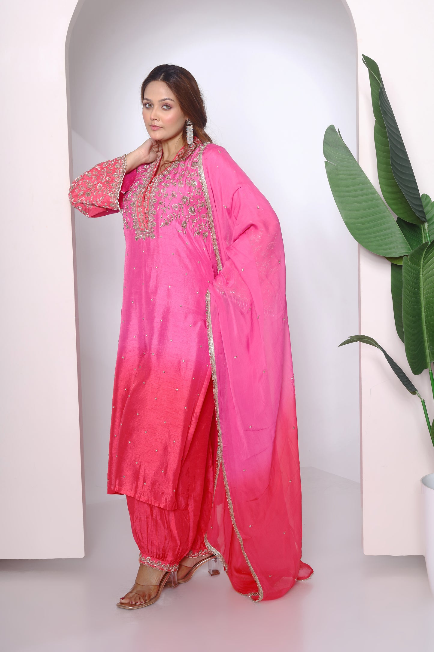 Ombre kurta set with shaded dupatta