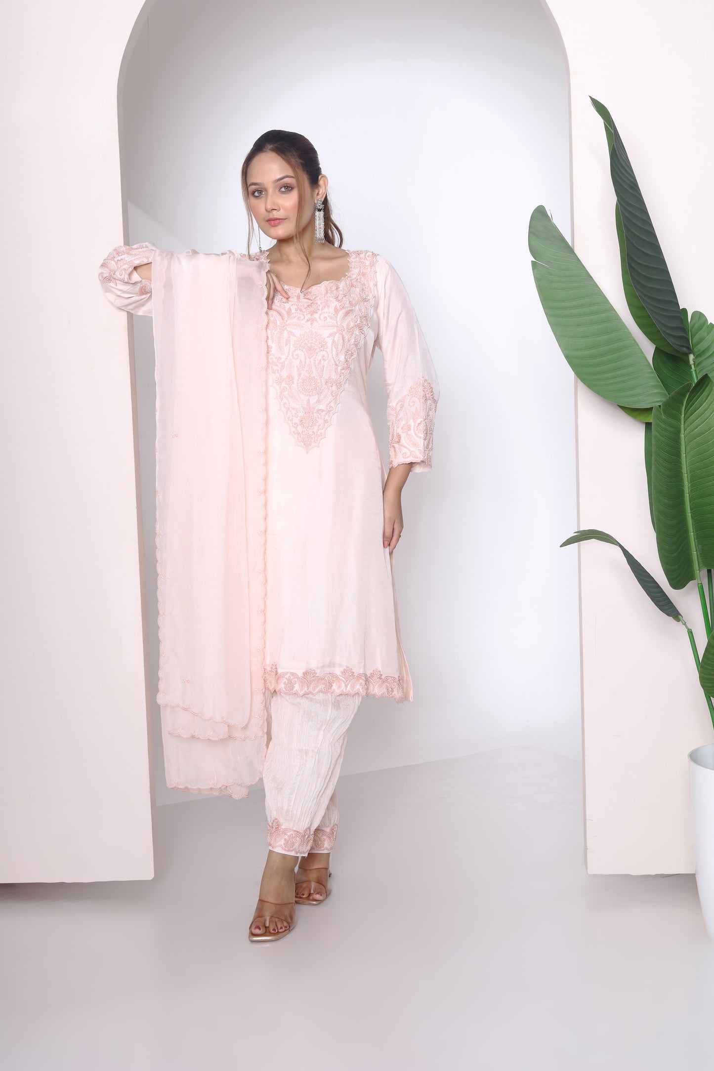 Peach pink kurta set