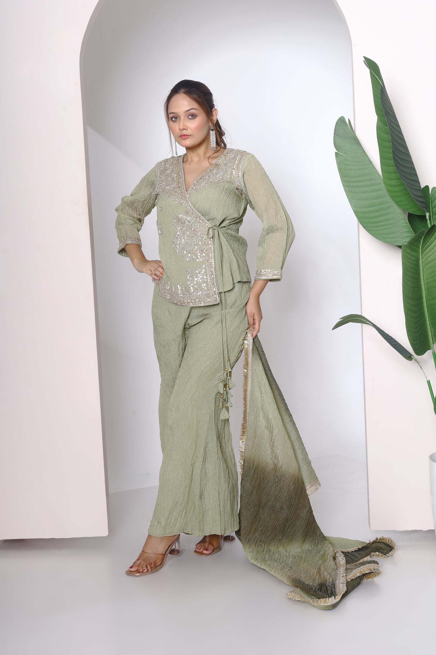 Crushed tissue Angrakha kurta set
