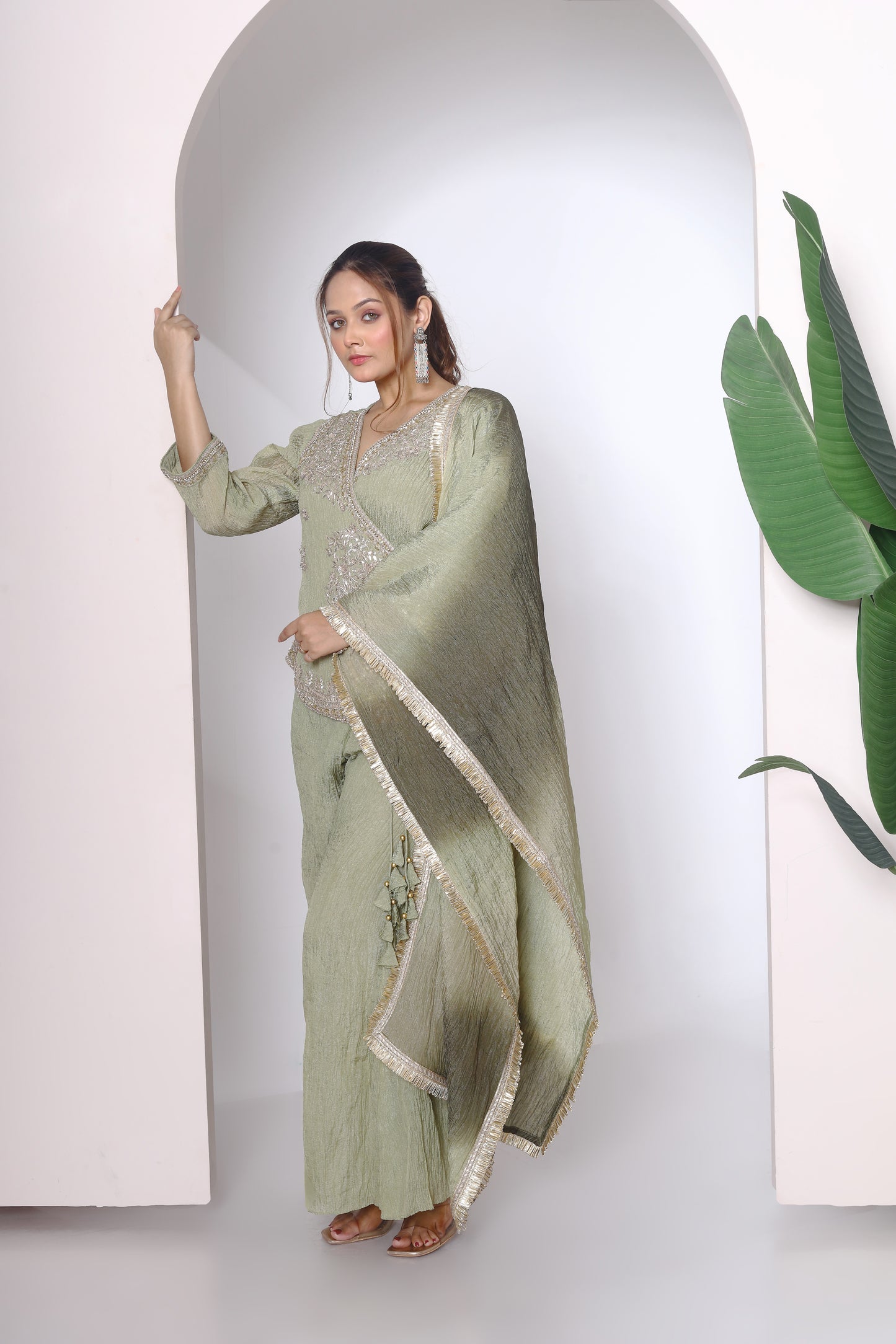 Crushed tissue Angrakha kurta set