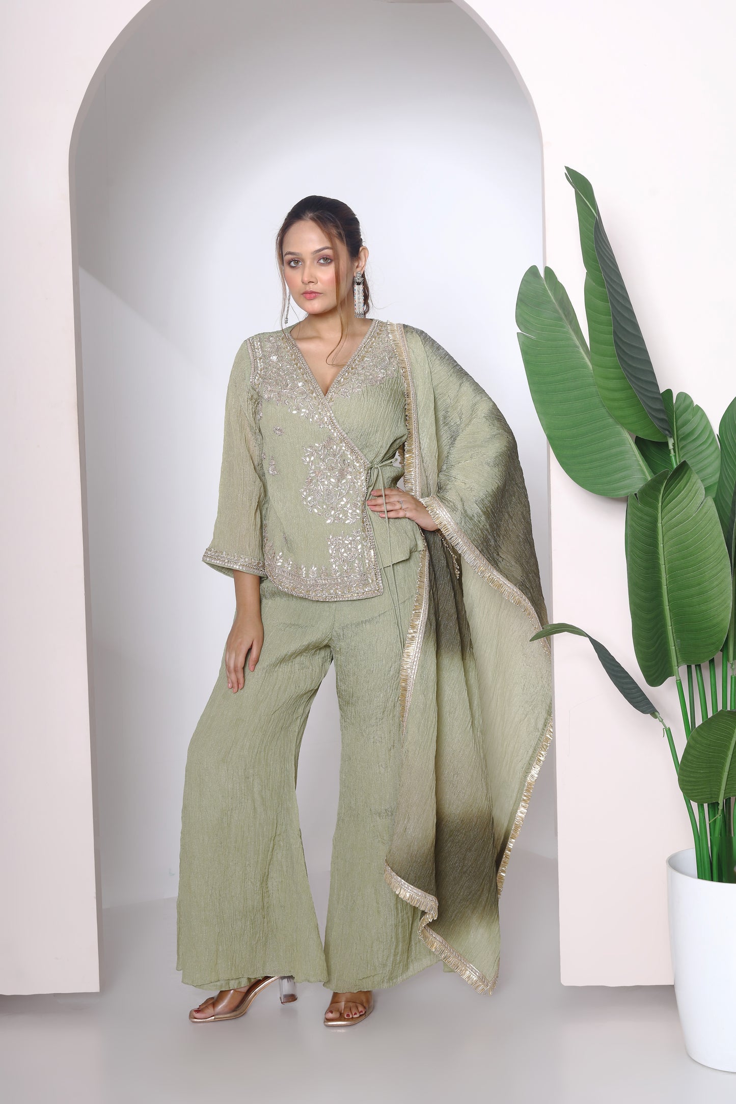 Crushed tissue Angrakha kurta set