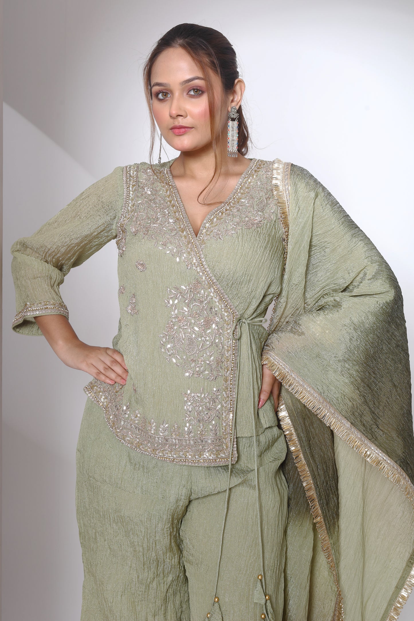 Crushed tissue Angrakha kurta set