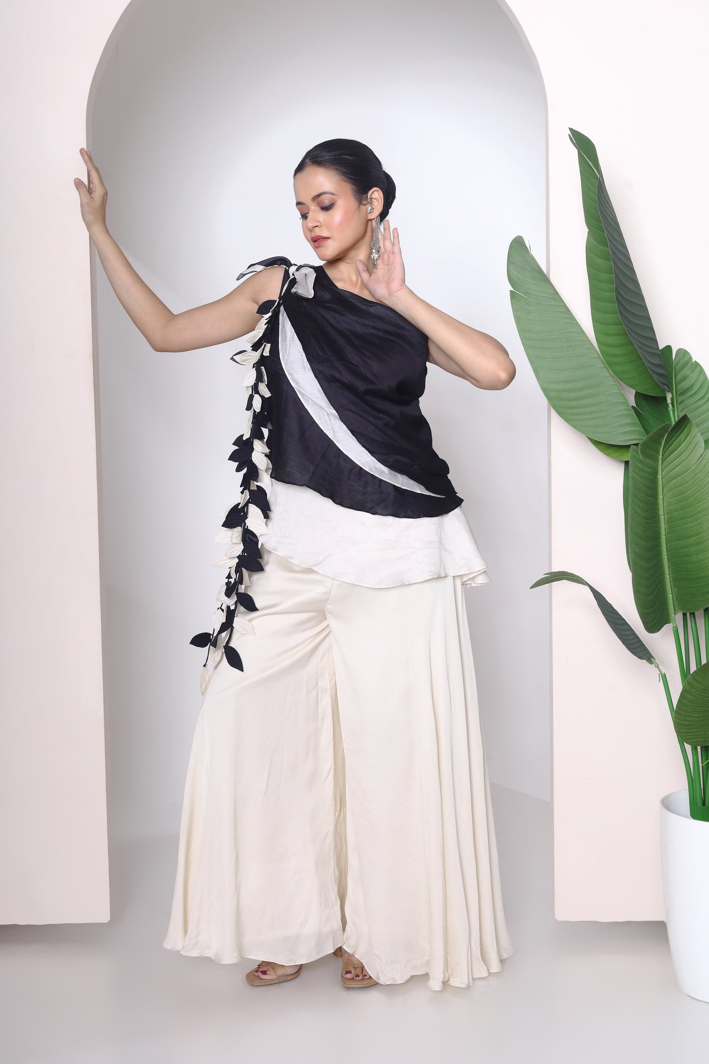 Leave embroidered off shoulder top and plazzo pants